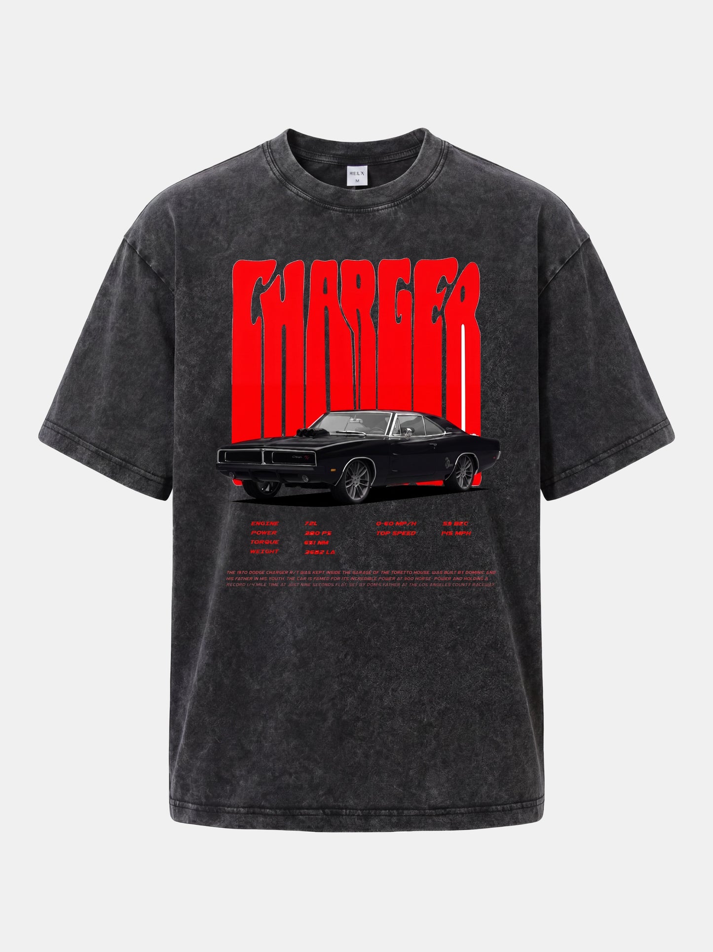 Red Charger Retro Muscle Print Washed T-shirt