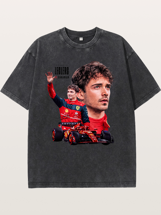 Leclerc Ferrari F1 Collage Art Washed T-shirt