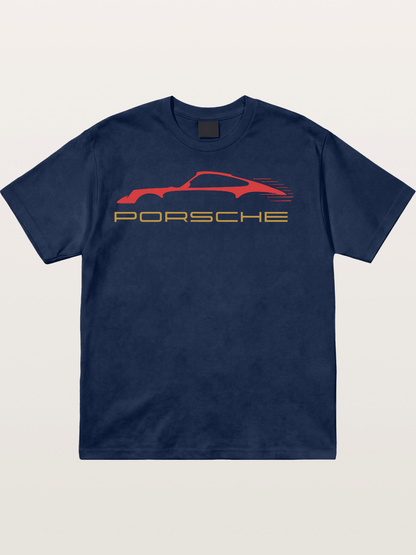 Porsche Red Sports Car Silhouette Cotton T-shirt