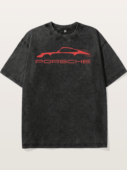 Red Porsche Silhouette Art Washed T-shirt