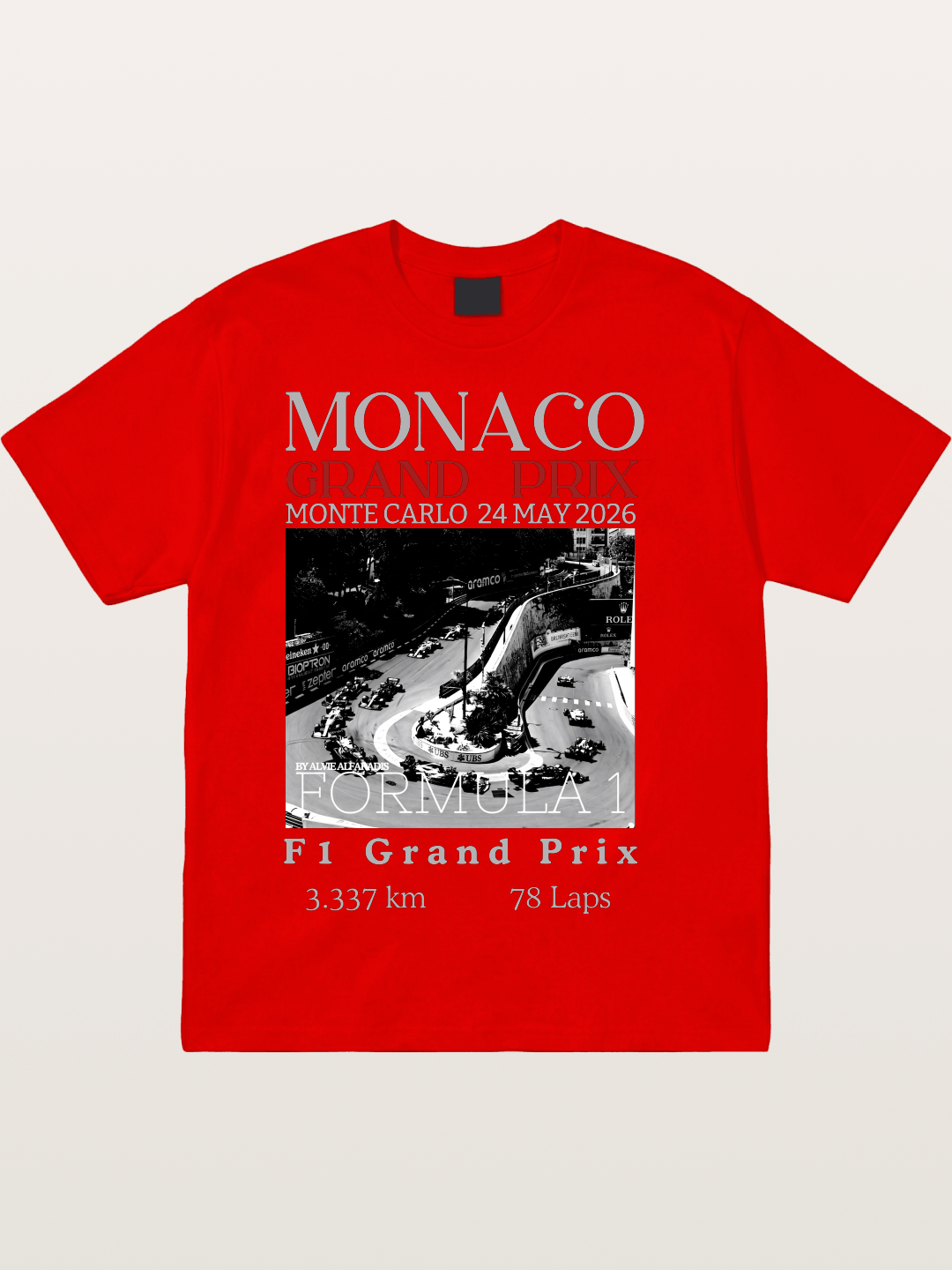 Monaco Grand Prix Black White Aerial Cotton T-shirt