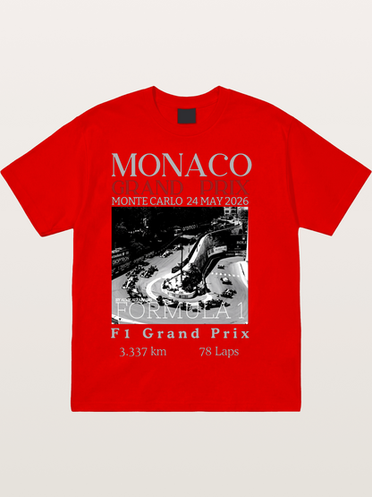 Monaco Grand Prix Black White Aerial Cotton T-shirt