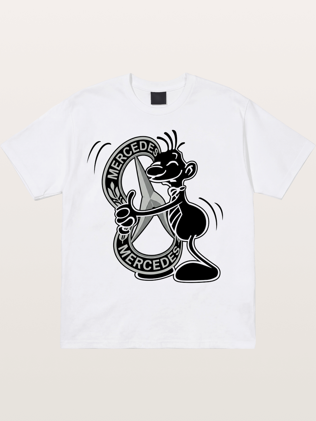 Character Holding Mercedes Emblem Cotton T-shirt