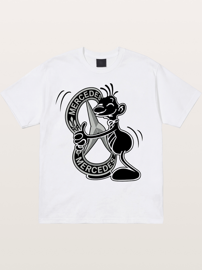 Character Holding Mercedes Emblem Cotton T-shirt