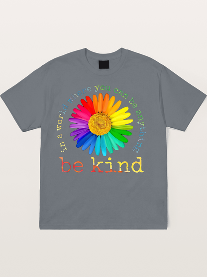 Rainbow Daisy Be Kind Quote Design Cotton T-shirt