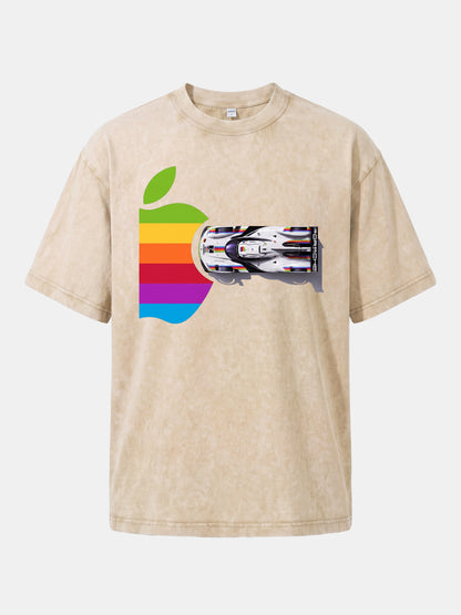 Rainbow Apple Shape Le Mans Race Car Washed T-shirt