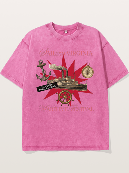 Red Star Tall Ship Festival Art Washed T-shirt