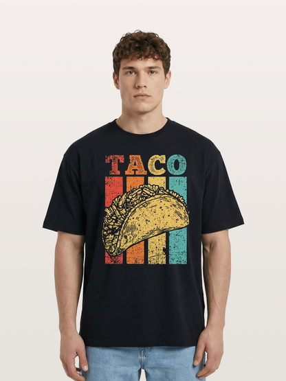 Vintage Taco Retro Stripes Food Cotton T-shirt