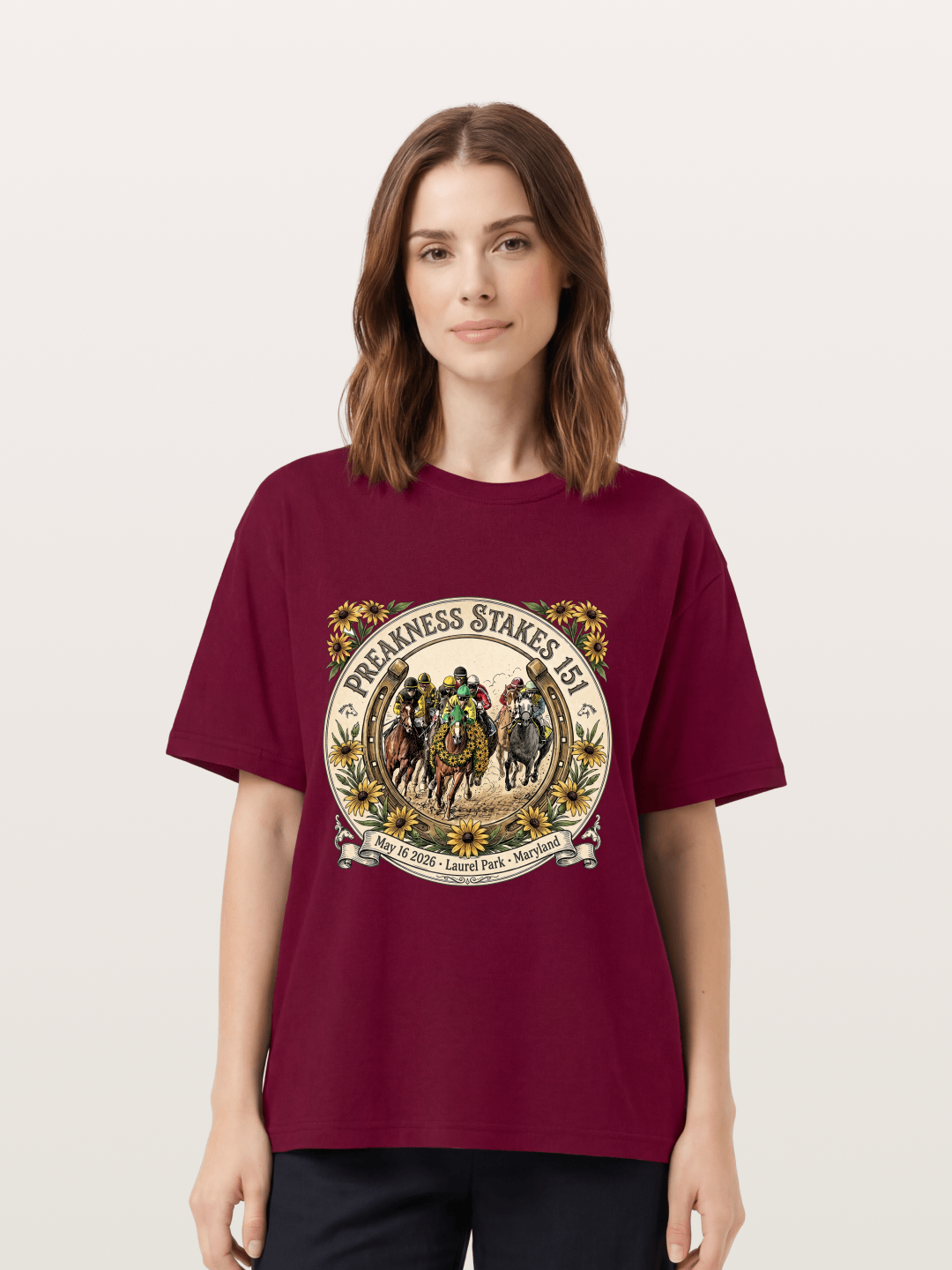 151st Preakness Stakes Horseshoe Badge Gildan T-shirt