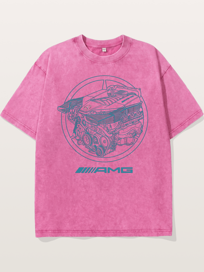 Mercedes AMG Engine Cutaway Blueprint Washed T-shirt
