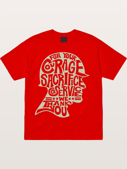 Soldier Helmet Courage Sacrifice Word Art Cotton T-shirt