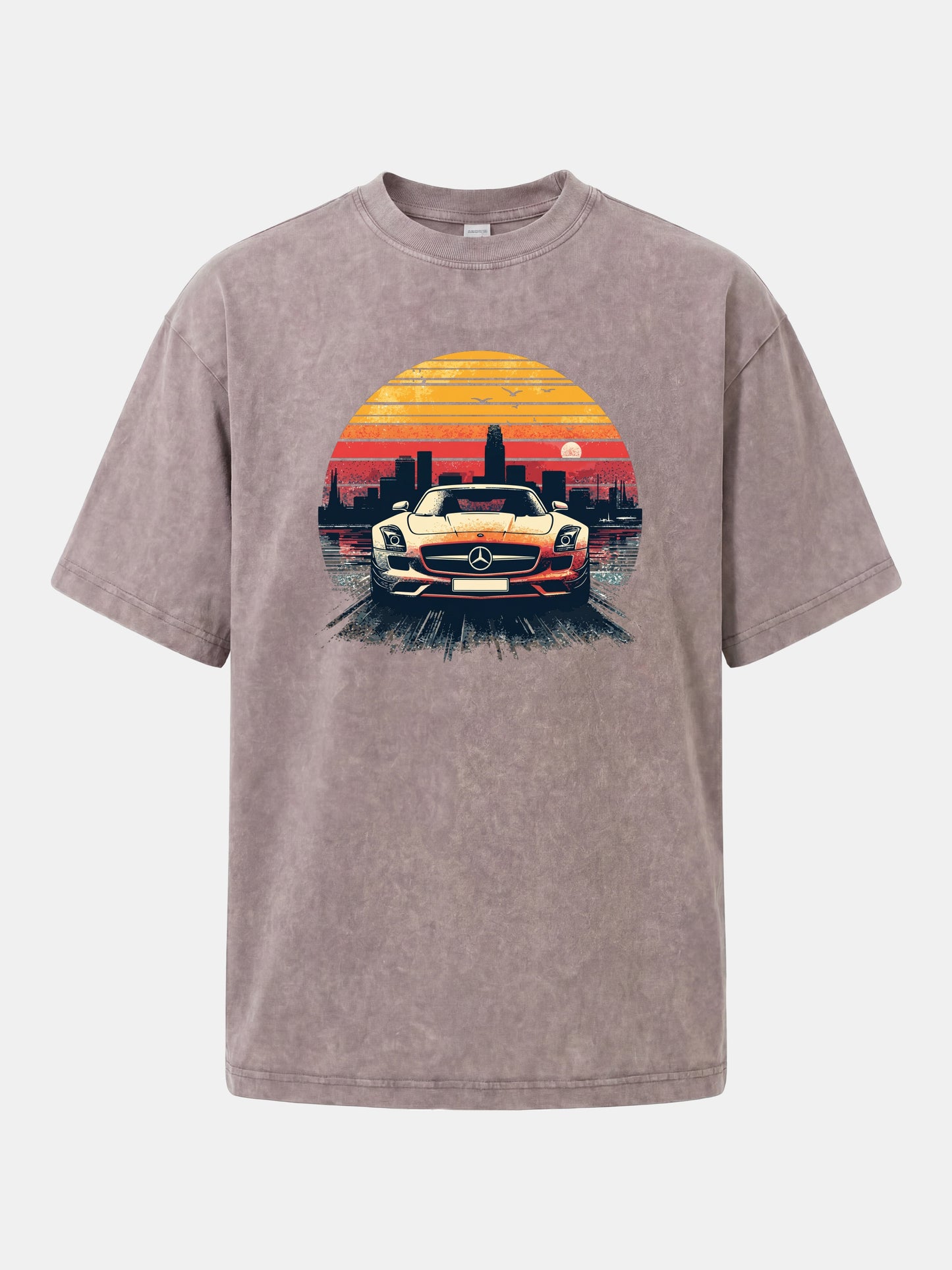 AMG Sport Car Retro Sunset Cityscape Washed T-shirt
