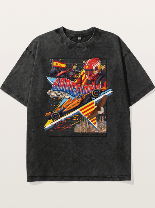 Barcelona GP Spanish Landmark Collage Washed T-shirt---