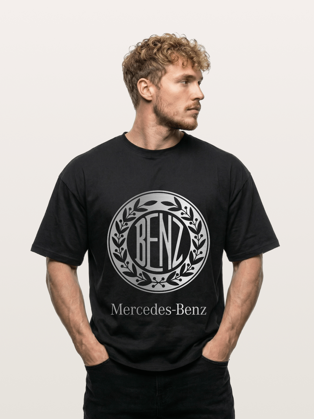 Benz Retro Lettermark Silver Texture Gildan T-shirt