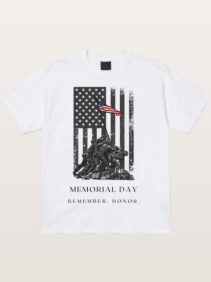 Memorial Day Flag Raising Print Cotton T-shirt