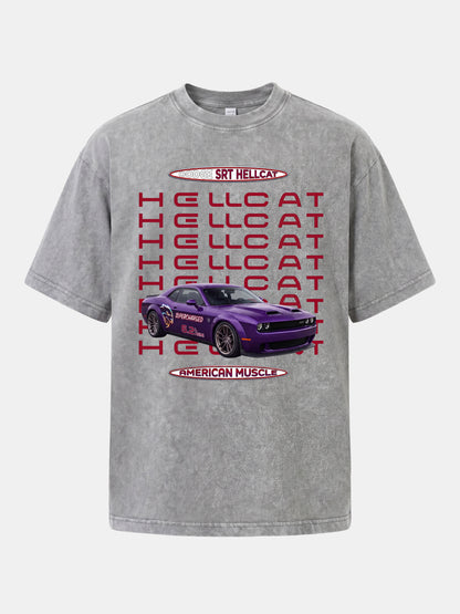 Purple Hellcat Repeat Font Card Washed T-shirt