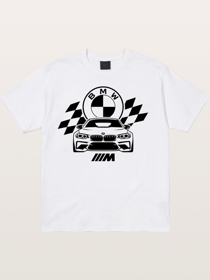 BMW M Series Checkered Flag Print Cotton T-shirt