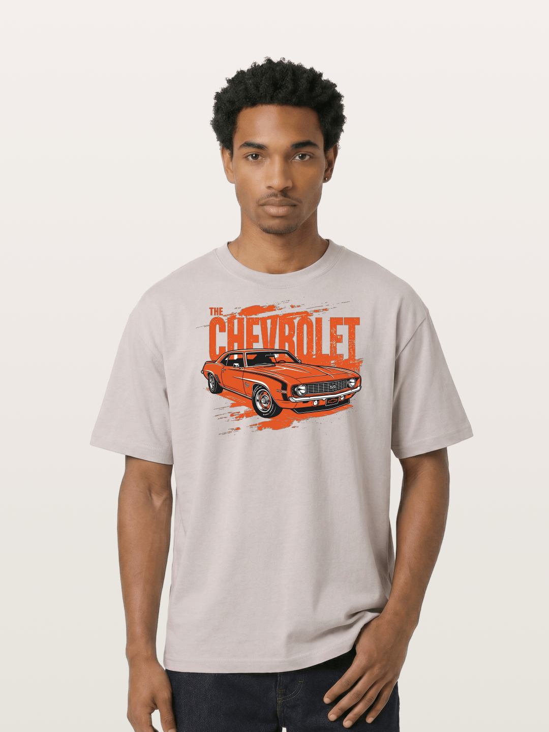 Orange Classic American Car Cotton T-shirt