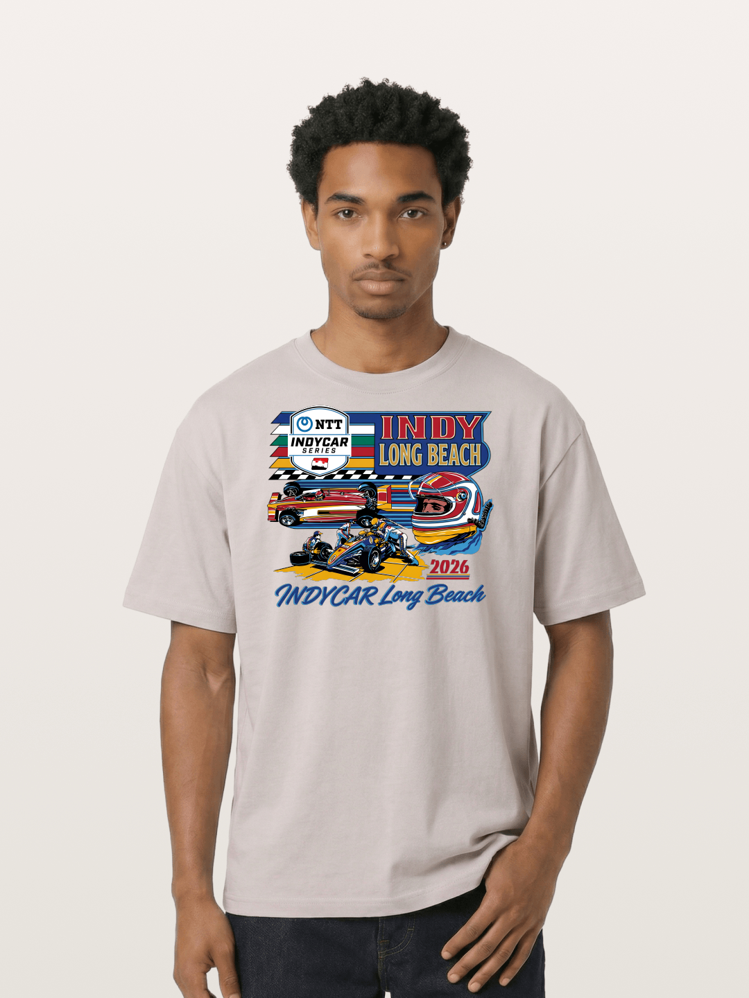 IndyCar Long Beach Vintage Art Cotton T-shirt