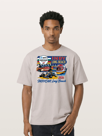 IndyCar Long Beach Vintage Art Cotton T-shirt