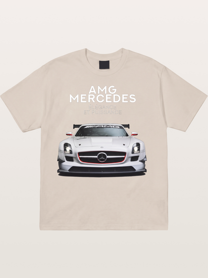 Mercedes AMG SLS White Race Car Cotton T-shirt
