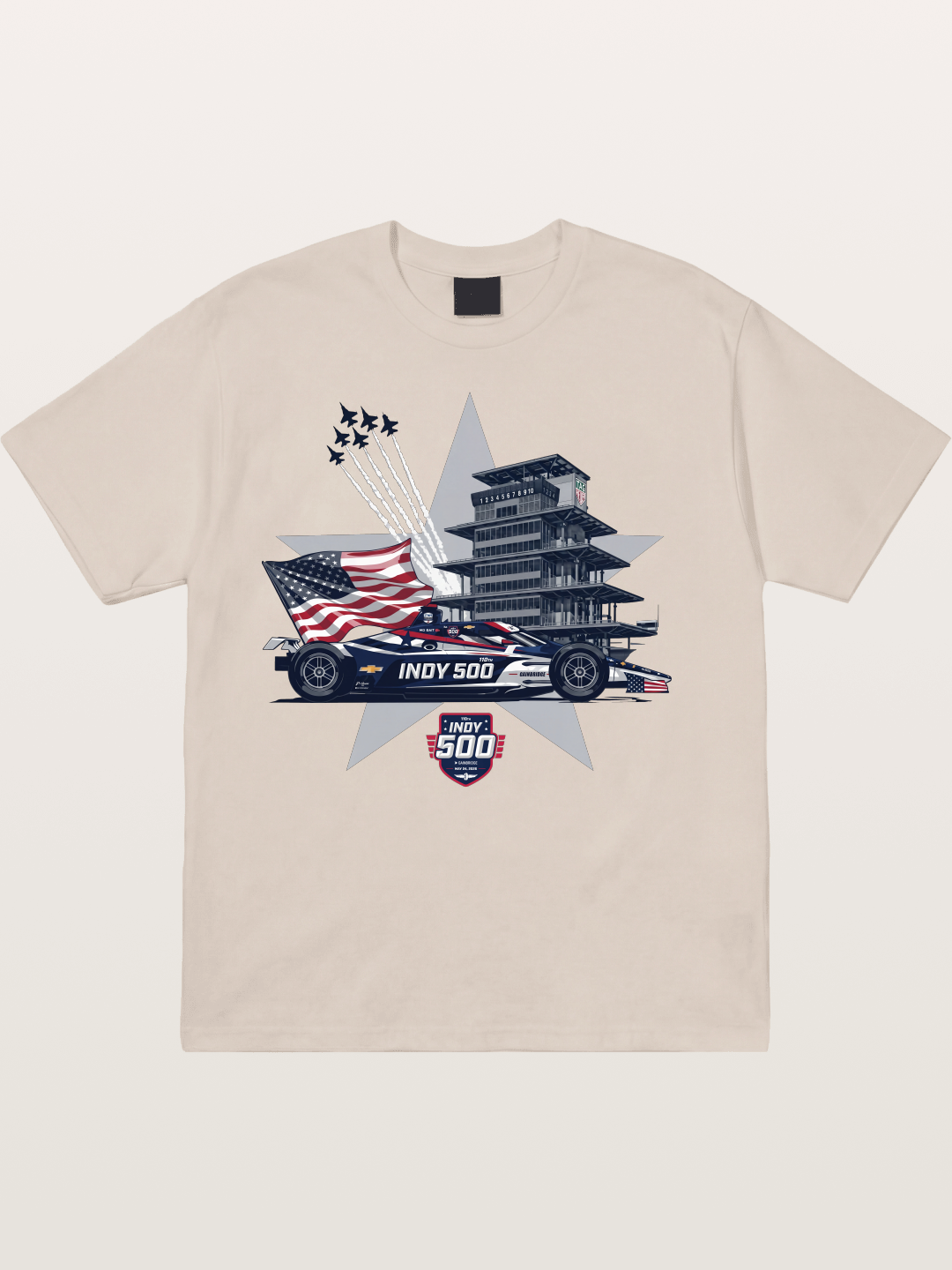 Indy 500 Pagoda Star Flag Illustration Cotton T-shirt