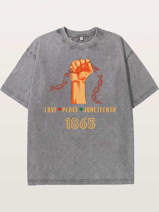 Juneteenth Love Peace Fist Washed T-shirt