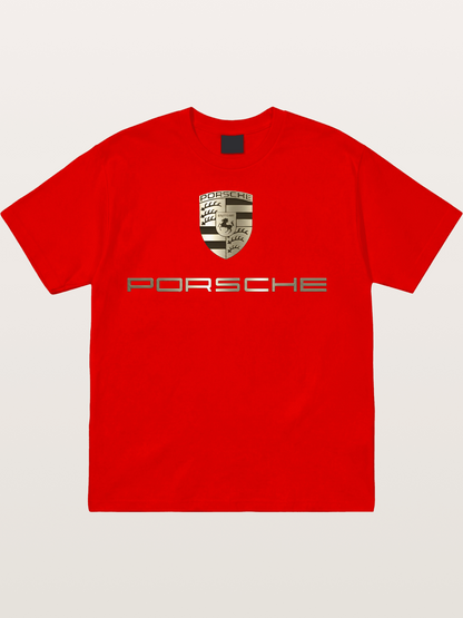 Metallic Porsche Shield Logo Cotton T-shirt