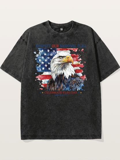 Watercolor Eagle Flag Day Art Washed T-shirt