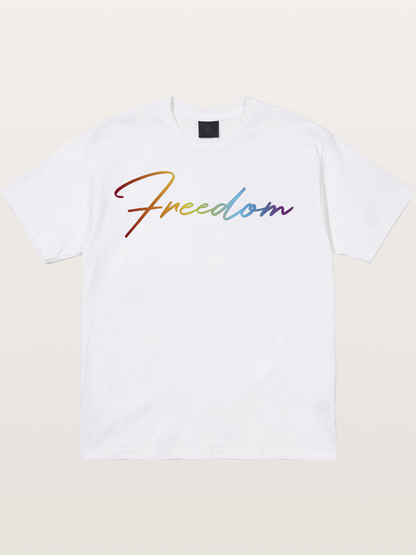 Freedom Rainbow Gradient Script Text Cotton T-shirt