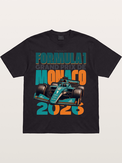 Teal Orange Monaco F1 Poster Cotton T-shirt---