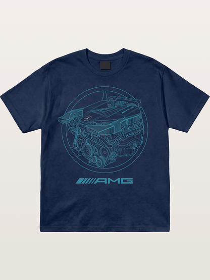 Mercedes AMG Engine Cutaway Blueprint Cotton T-shirt