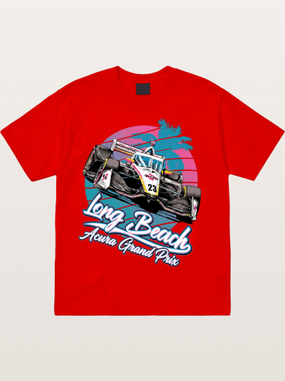 Retro Long Beach Race Graphic Cotton T-shirt
