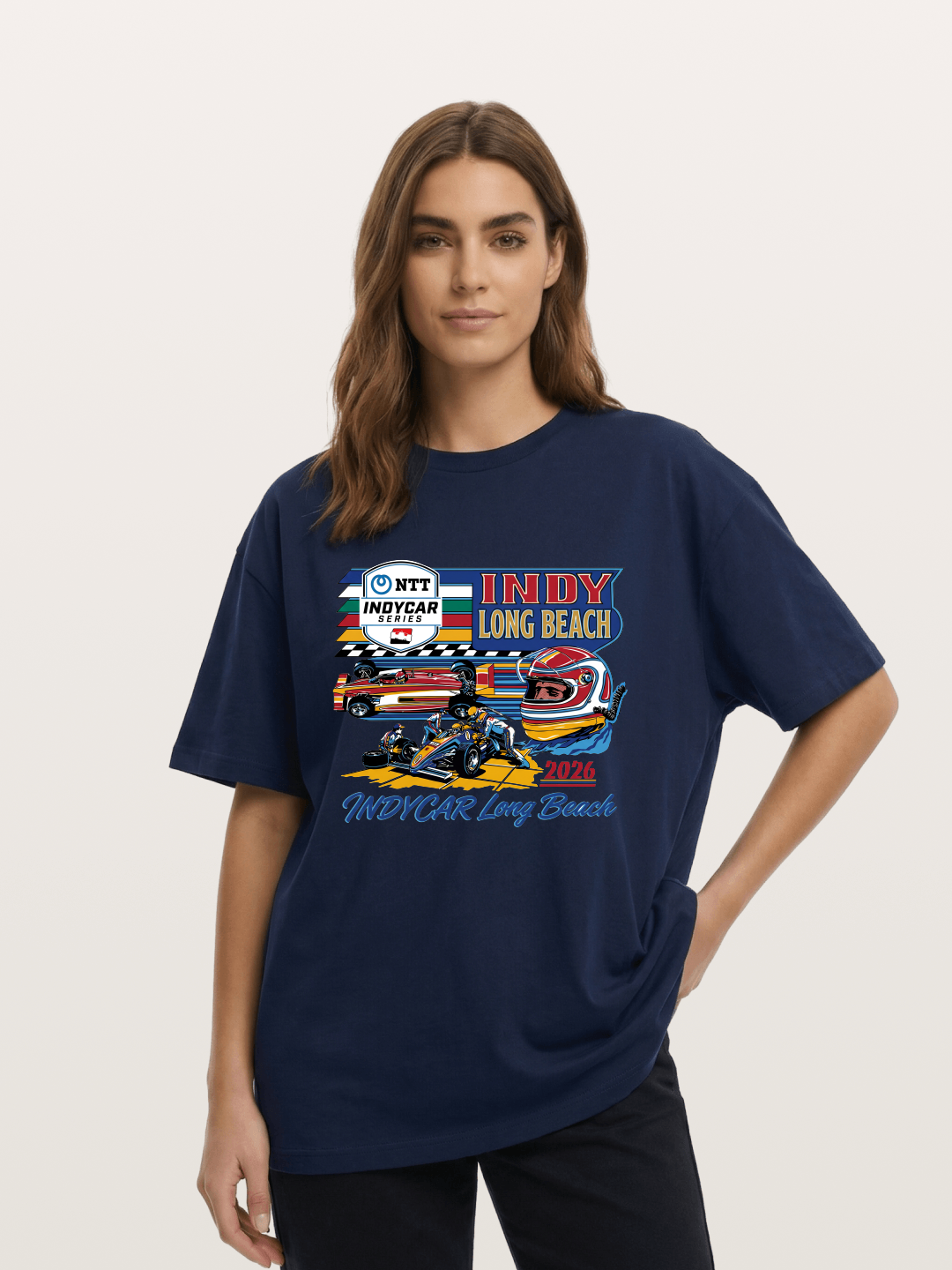 IndyCar Long Beach Vintage Art Cotton T-shirt