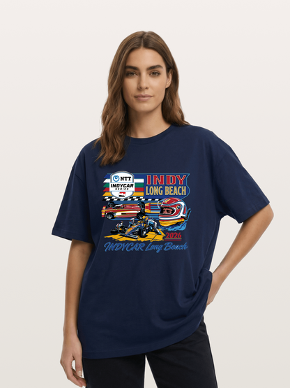IndyCar Long Beach Vintage Art Cotton T-shirt
