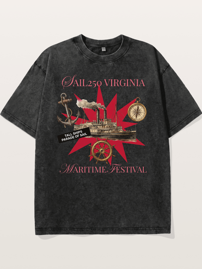 Red Star Tall Ship Festival Art Washed T-shirt
