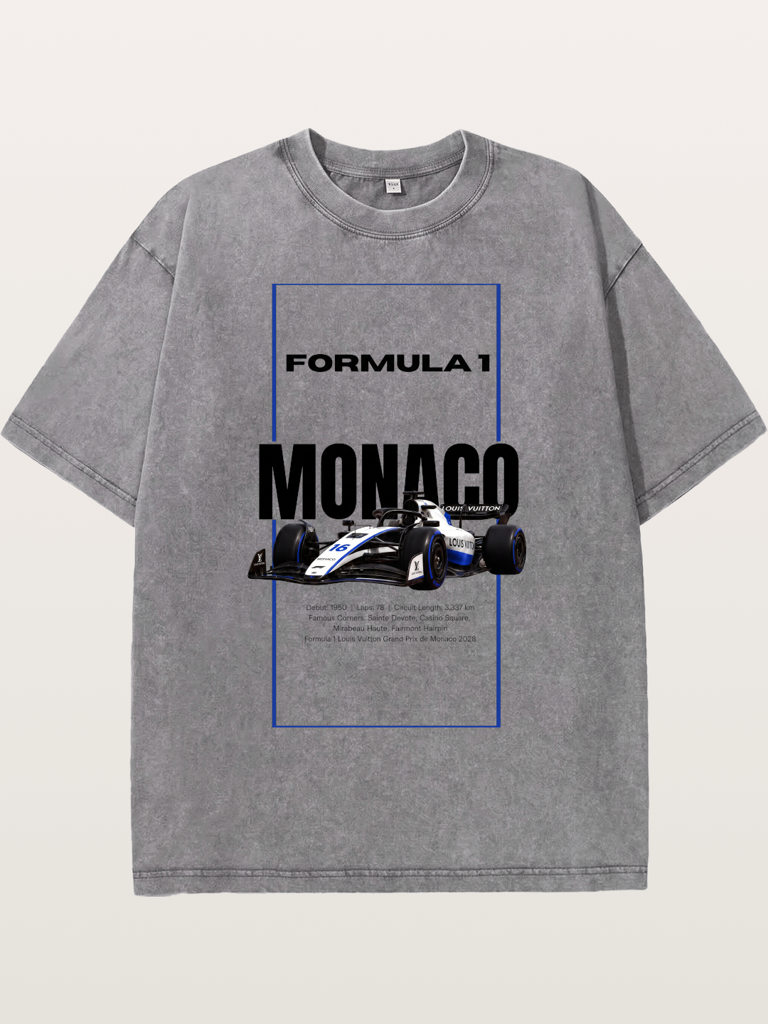 Monaco F1 LV Blue Border Print Washed T-shirt