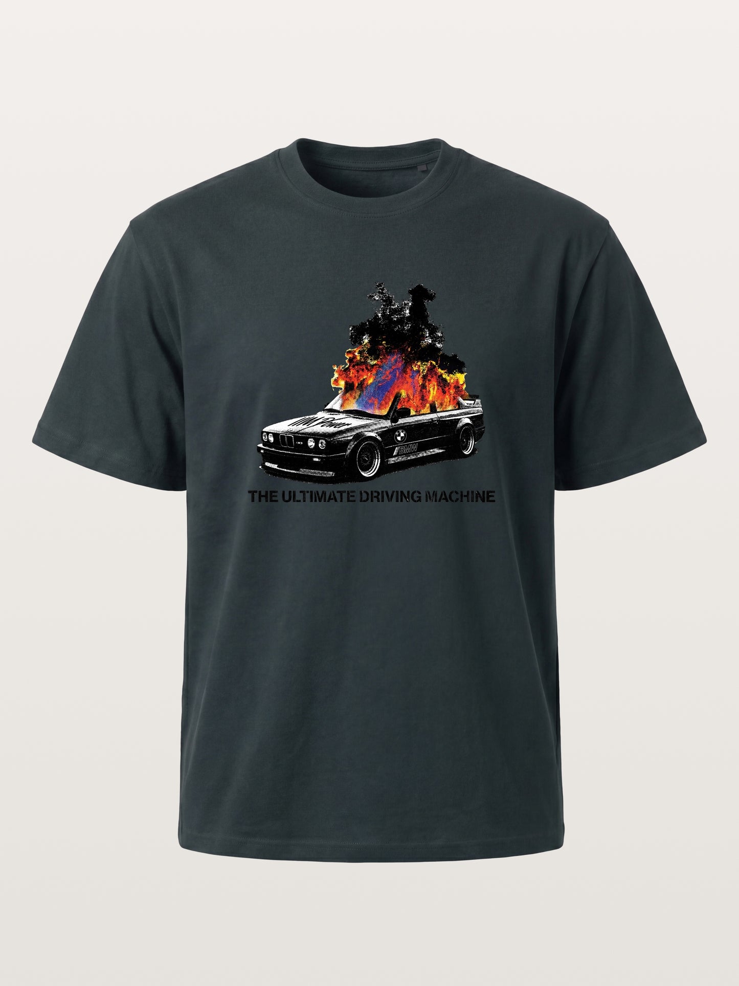 Burning BMW Retro Halftone Poster Gildan T-shirt