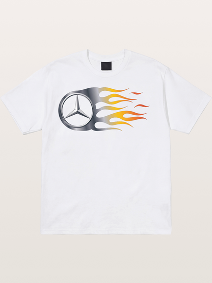 Mercedes Star With Flame Design Cotton T-shirt