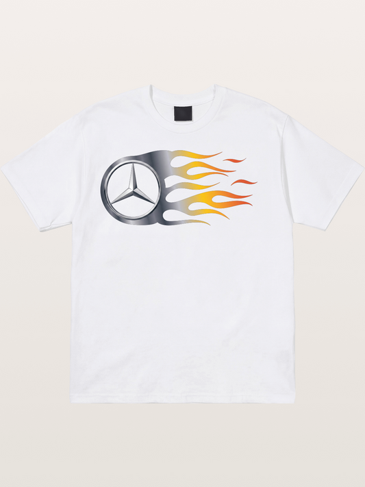 Mercedes Star With Flame Design Cotton T-shirt