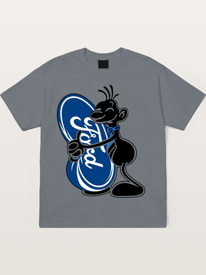 Cartoon Hugging Ford Logo Cotton T-shirt