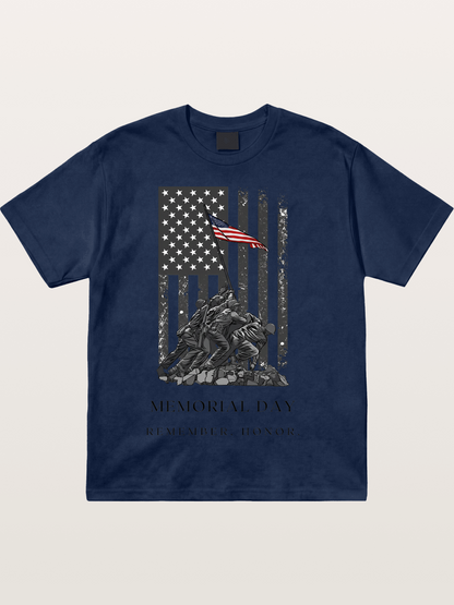 Memorial Day Flag Raising Print Cotton T-shirt