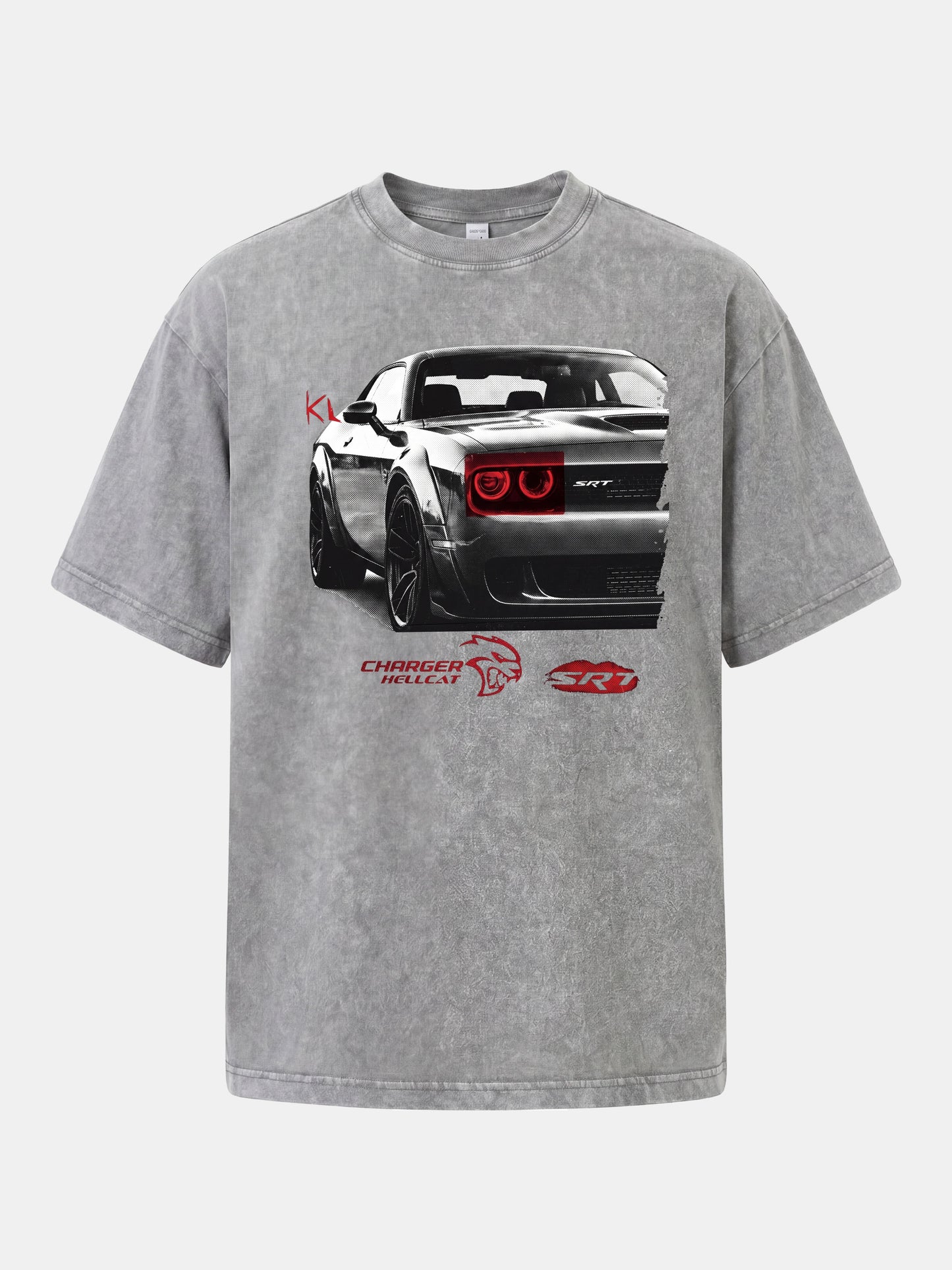 Red Taillight Hellcat Grunge Print Washed T-shirt