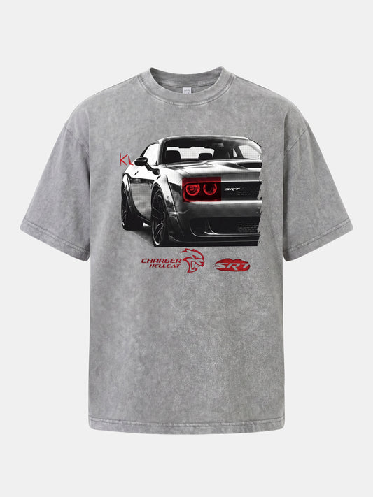 Red Taillight Hellcat Grunge Print Washed T-shirt