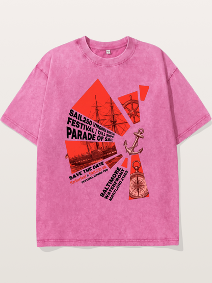 Pink Red Geometric Sail Poster Washed T-shirt