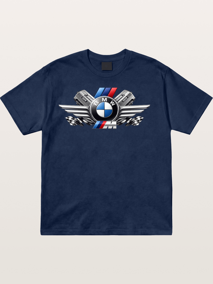 BMW Engine & Logo Wing Design Cotton T-shirt