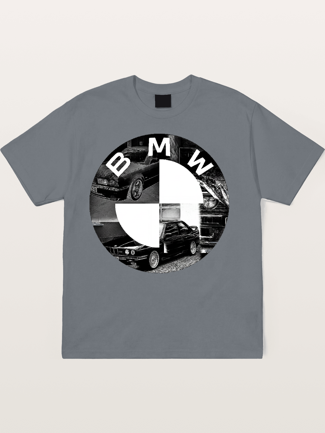BMW Black White Photo Collage Logo Cotton T-shirt