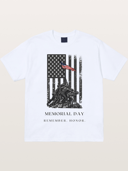 Memorial Day Flag Raising Print Gildan T-shirt