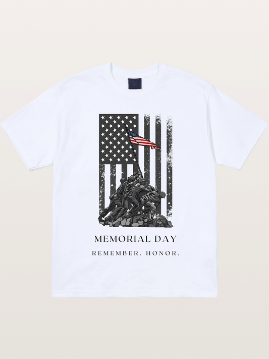 Memorial Day Flag Raising Print Gildan T-shirt