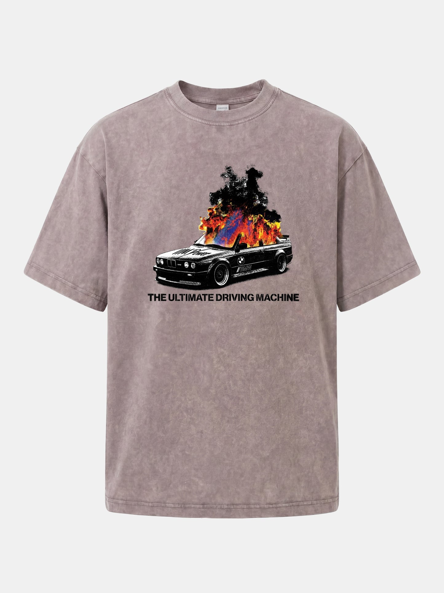 Burning BMW Retro Halftone Poster Washed T-shirt